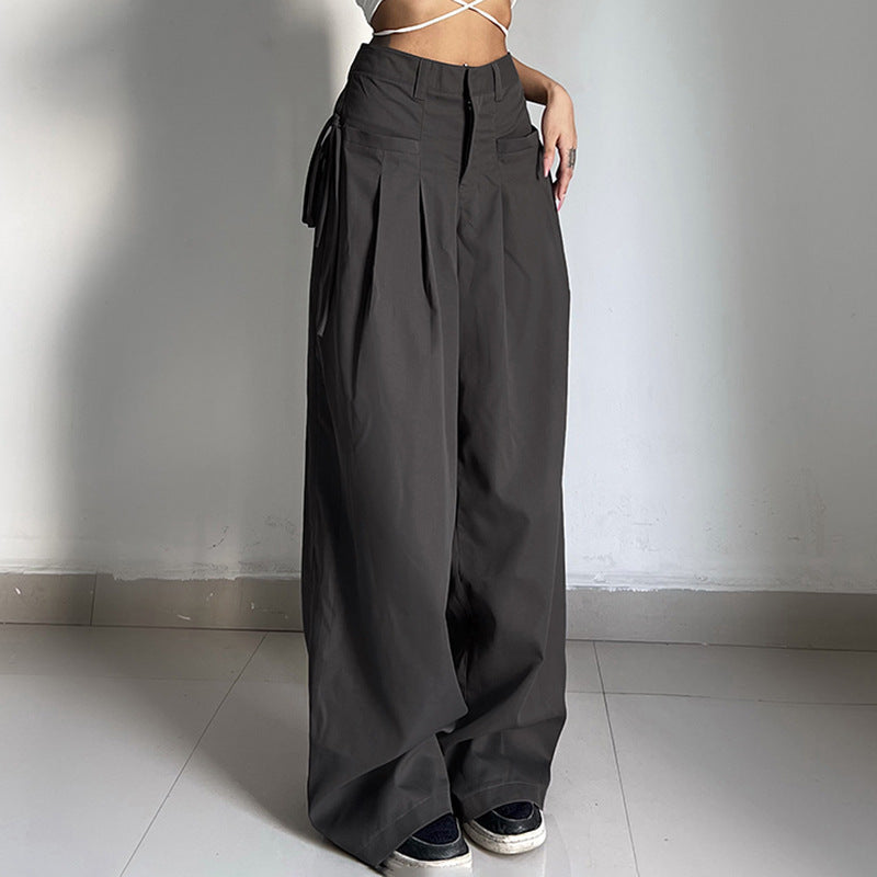 Pantalon Femme Large Plissé Poches Élégant