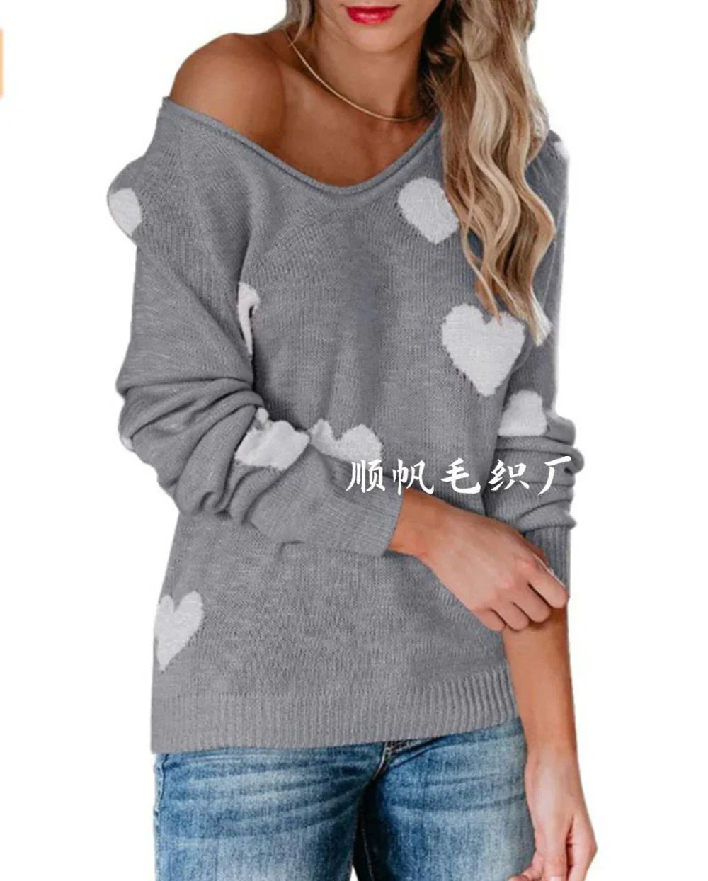 Pull de Noël femme motif cœur festif