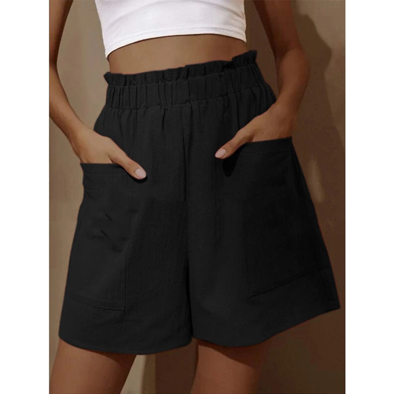 Shorts en lin confortables et élastiques avec poches latérales pour femme