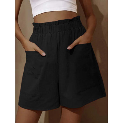 Shorts en lin confortables et élastiques avec poches latérales pour femme