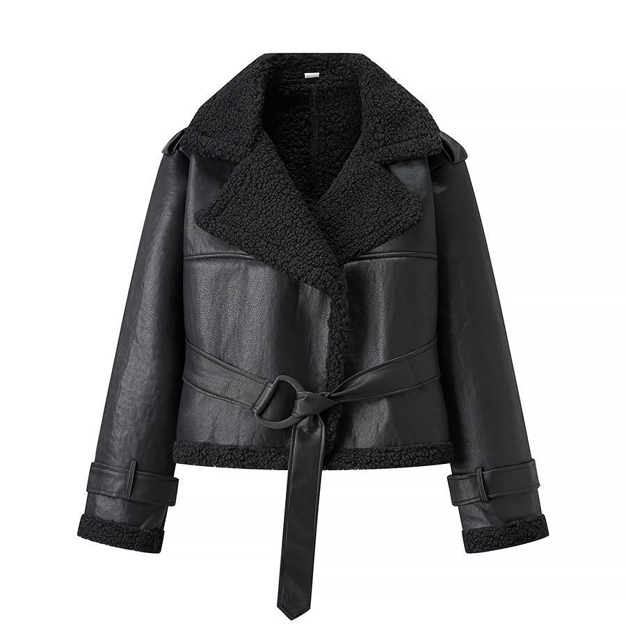 Veste en cuir pour femme, doublure teddy, élégante et cintrée