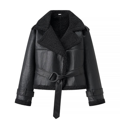 Veste en cuir pour femme, doublure teddy, élégante et cintrée