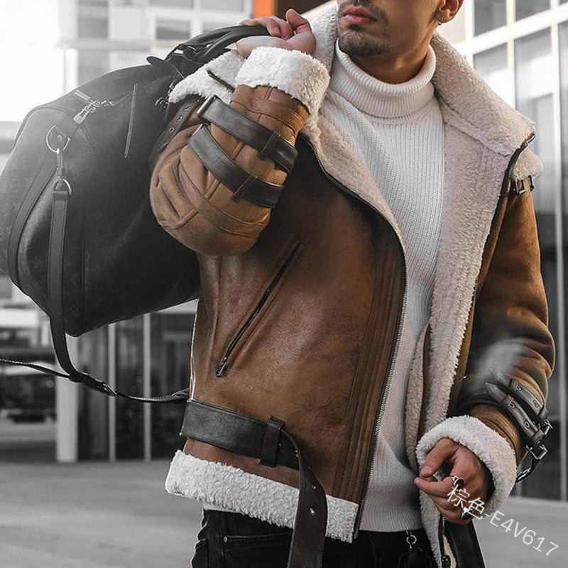 Blouson en cuir pour homme, intérieur fourrure synthétique de luxe, design moderne