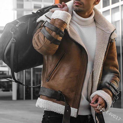 Blouson en cuir pour homme, intérieur fourrure synthétique de luxe, design moderne