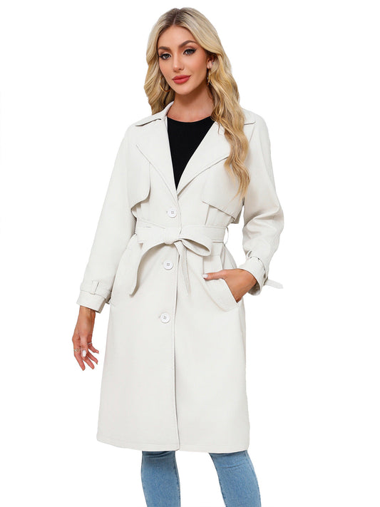 Eleganter Leder-Trenchcoat Damen Gürtel - IdealeKleiden