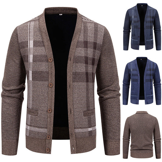 Herren Strickjacke Karo Muster Elegantes Design - IdealeKleiden