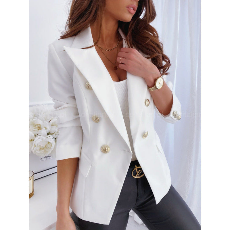 Tailleur pantalon femme élégant boutons dorés