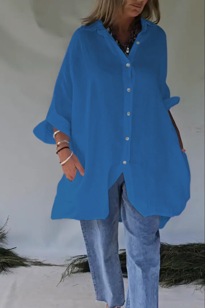 Chemisier femme oversize décontracté à boutons-pression