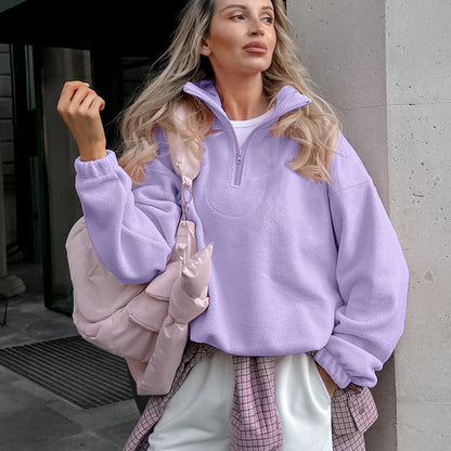 Pull en polaire femme Col court zippé Style moderne