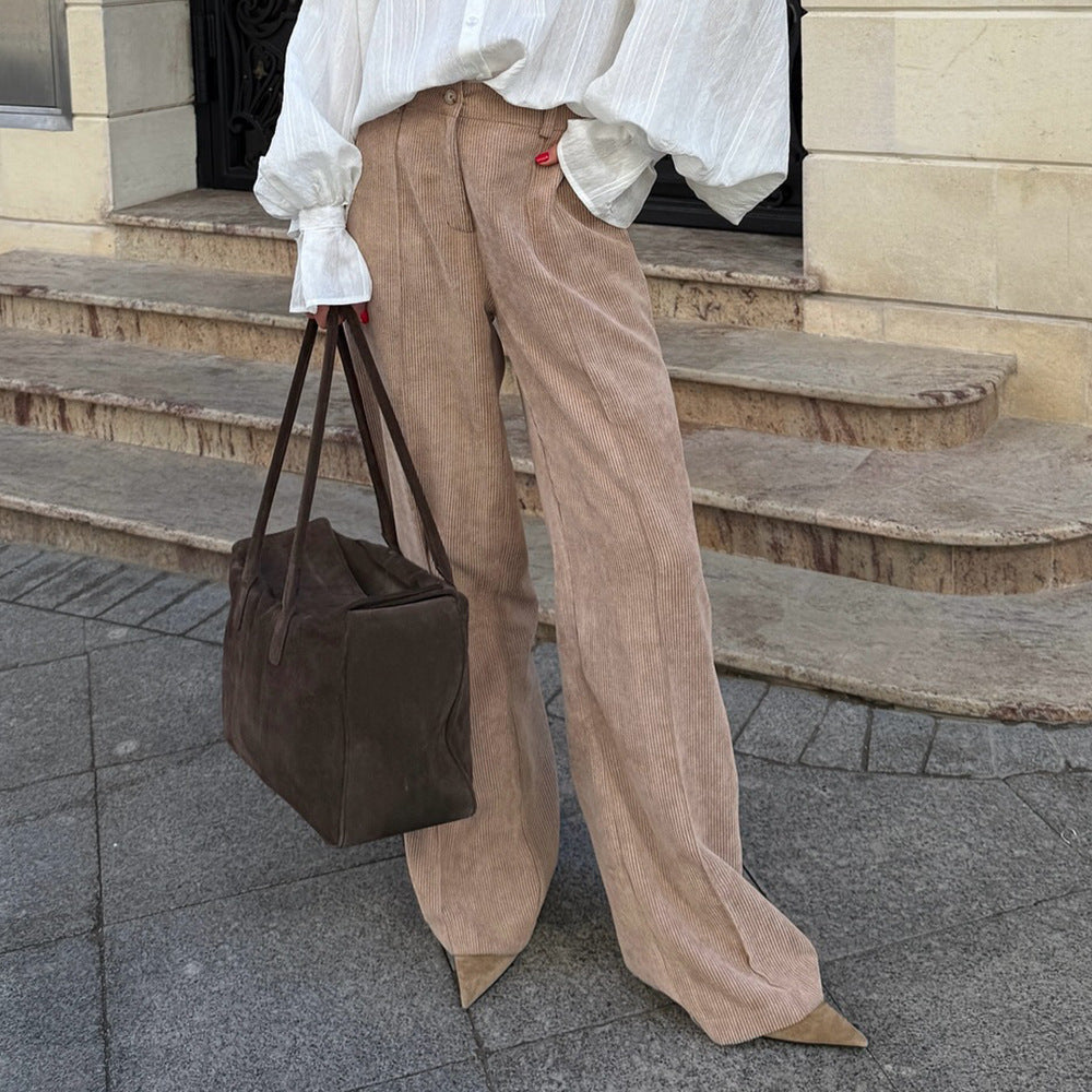 Pantalon en velours côtelé pour femme Coupe confortable Jambes larges