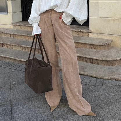 Pantalon en velours côtelé pour femme Coupe confortable Jambes larges