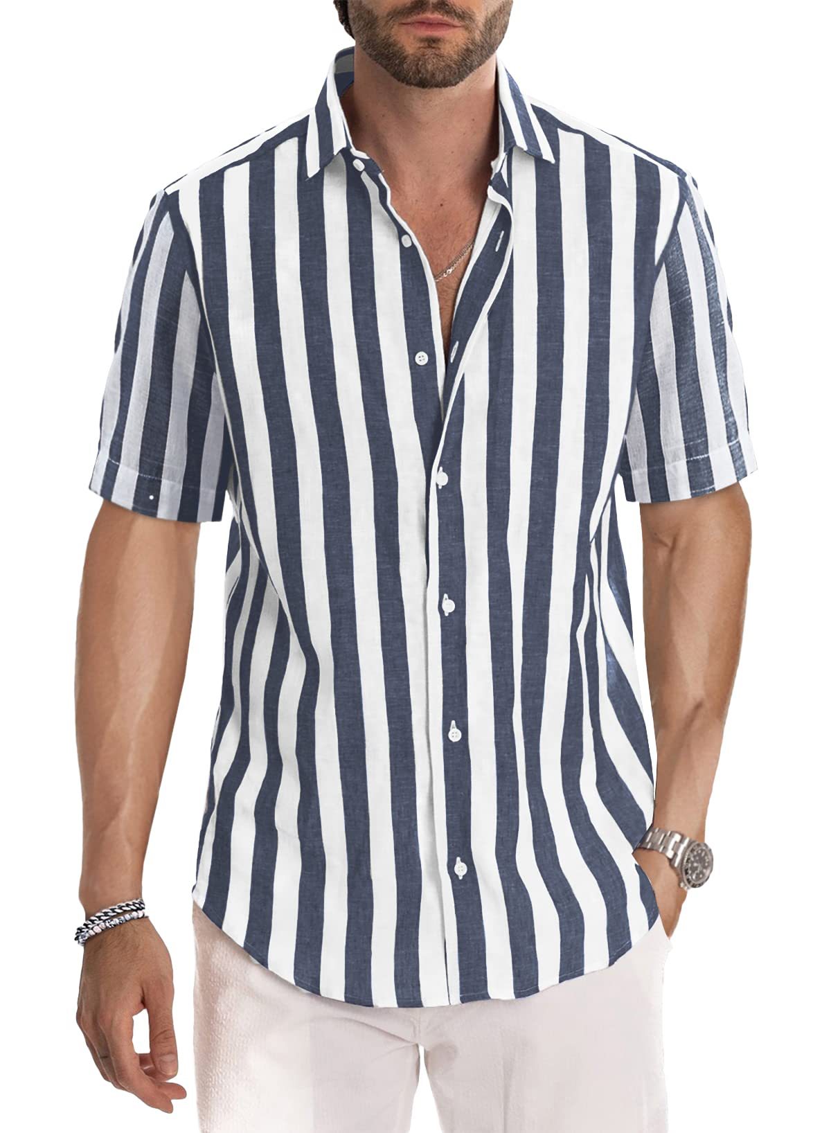 Chemise Homme Manches Courtes Rayures Coupe Relaxed Moderne