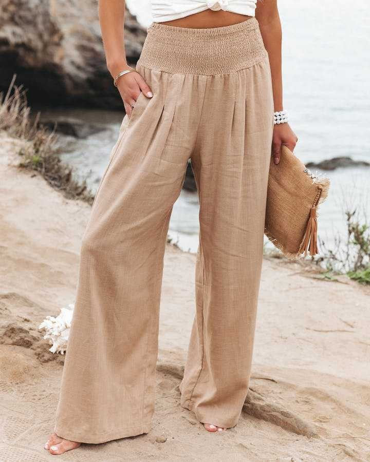 Pantalon en lin pour femme confortable élégant jupe plissée