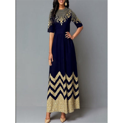 Robe longue femme élégante à motifs dorés robe d'été