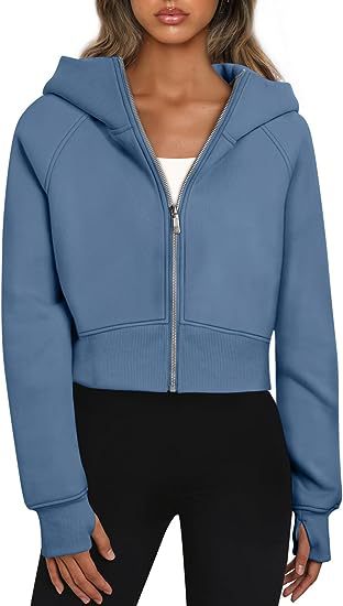 Sweat à capuche court zippé sportif pour femmes