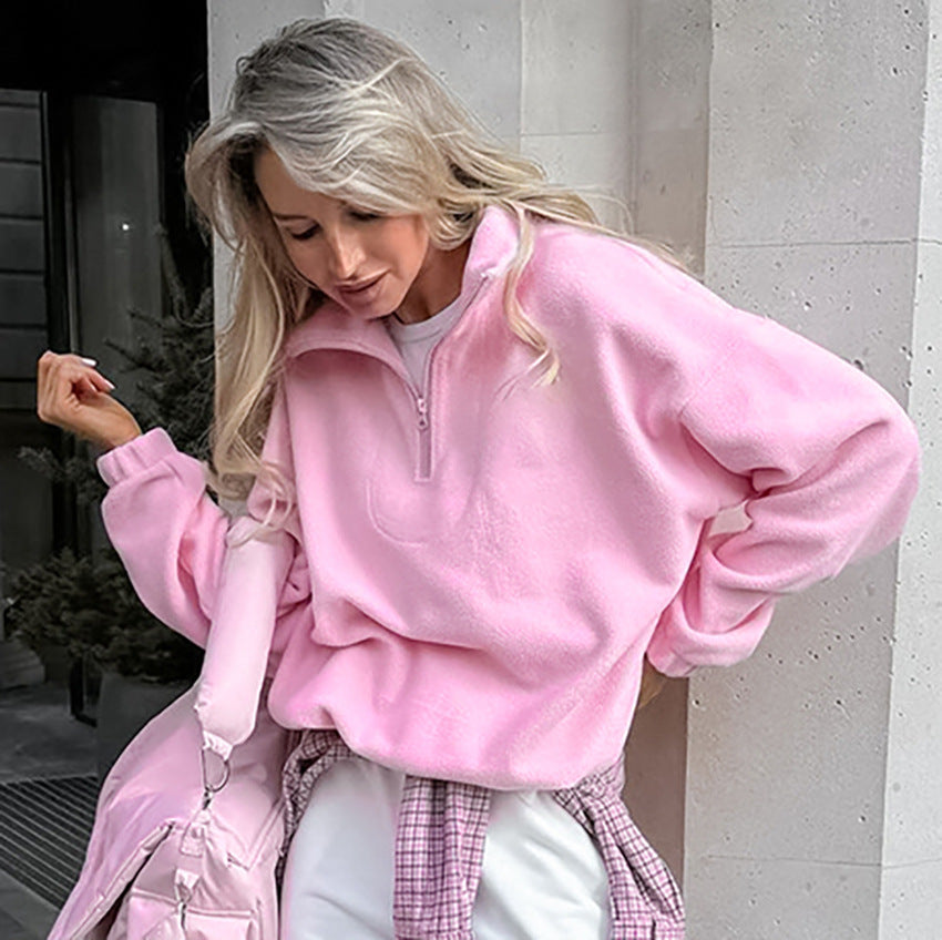 Pull en polaire femme Col court zippé Style moderne