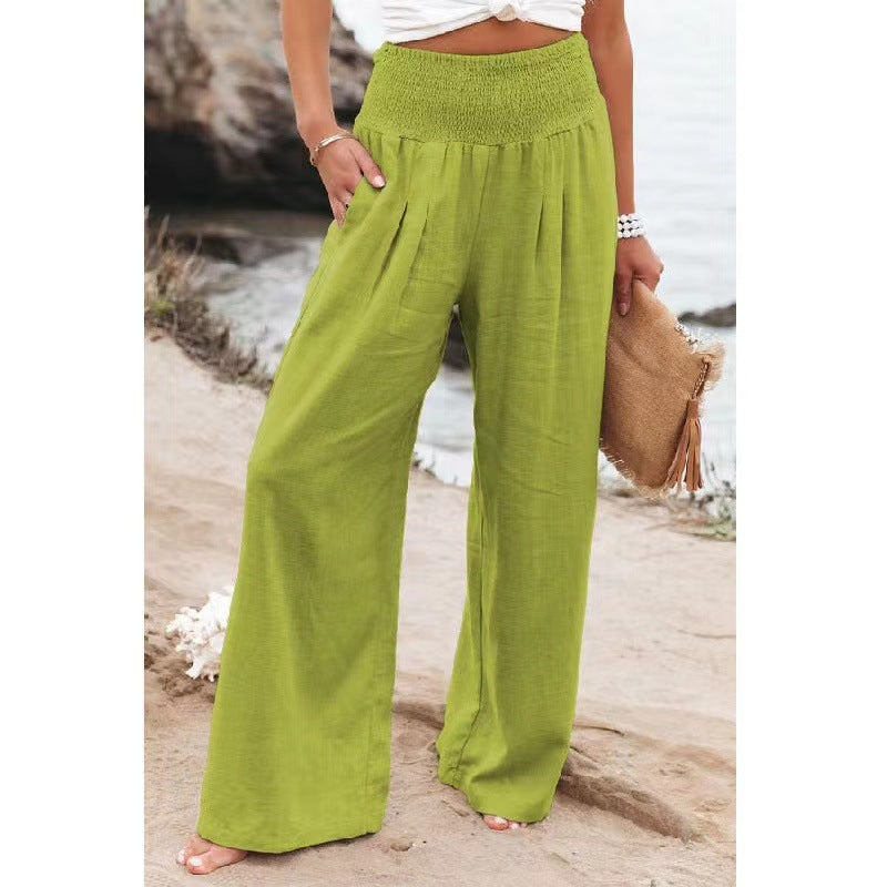 Pantalon en lin large et confortable pour femme, Jupe plissée
