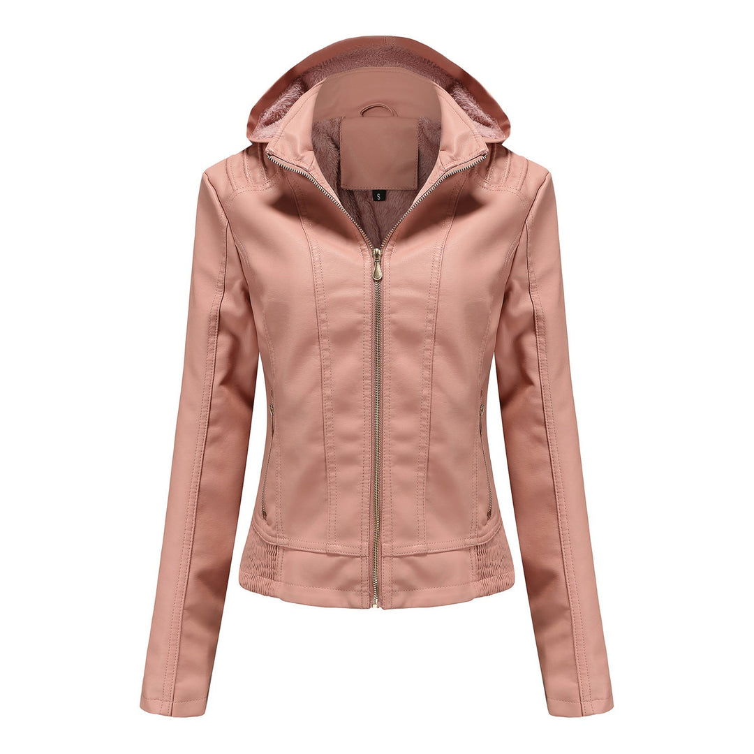 Blouson en cuir élégant pour femme avec col montant