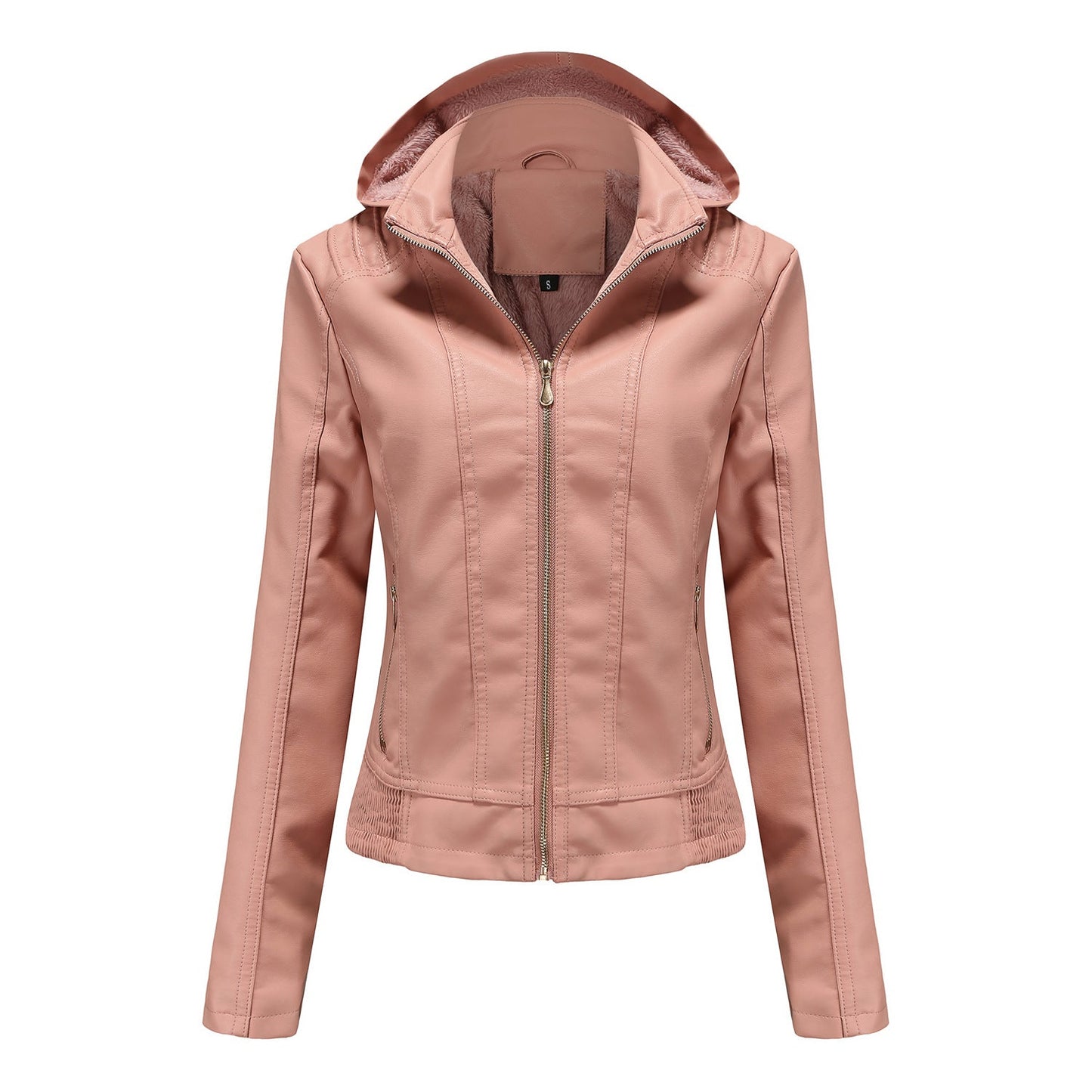 Blouson en cuir élégant pour femme avec col montant