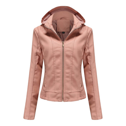 Blouson en cuir élégant pour femme avec col montant