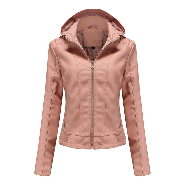Blouson en cuir élégant pour femme avec col montant