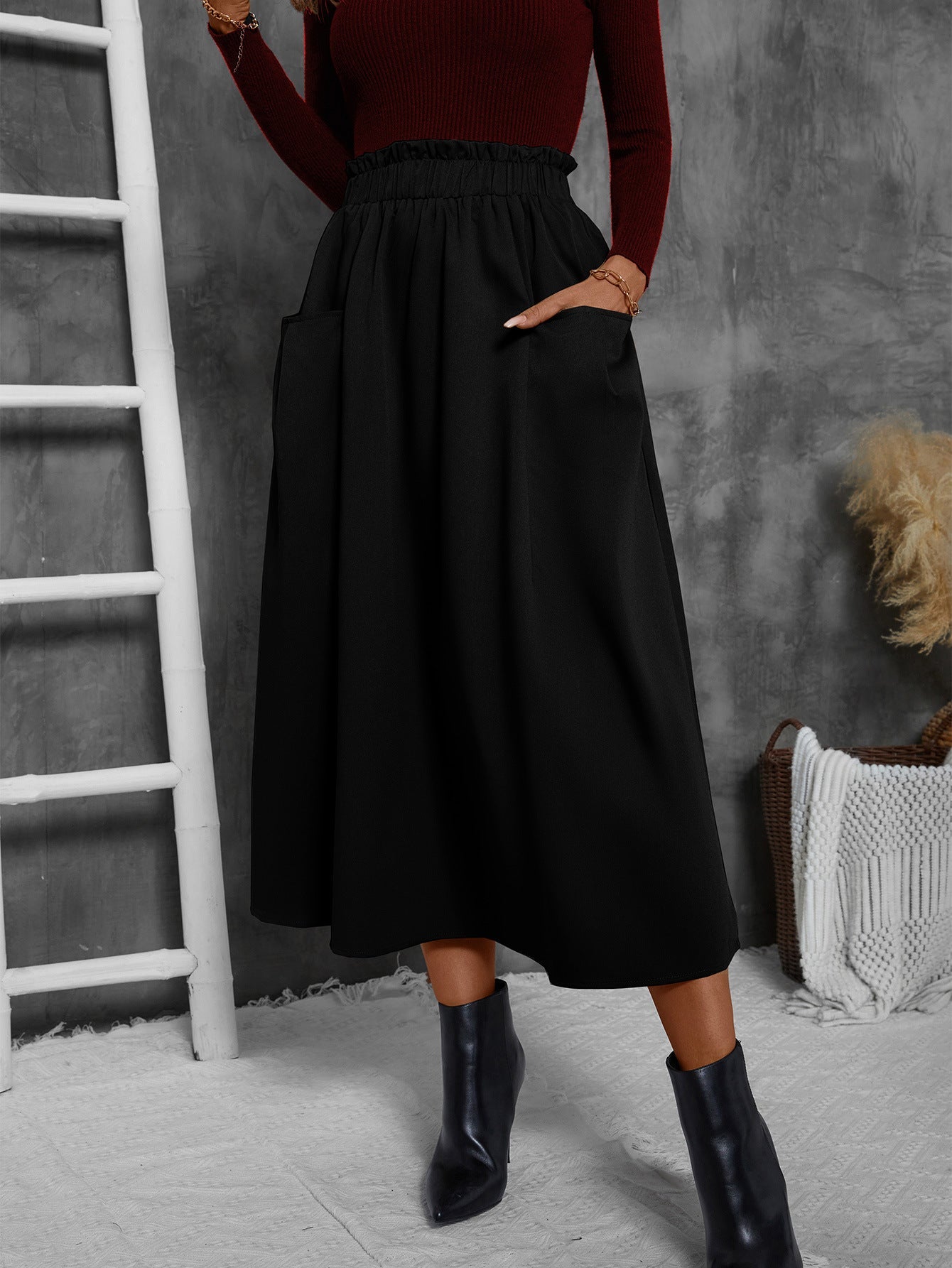 Jupe midi légère pour femme avec poches