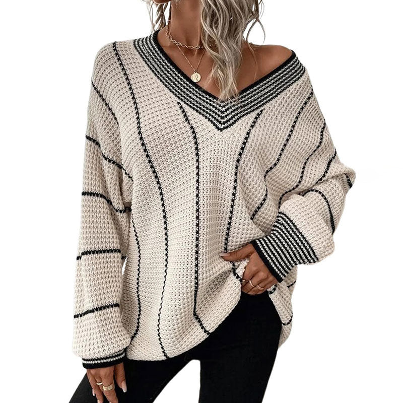 Pull tricoté doux à rayures pour femme, hiver
