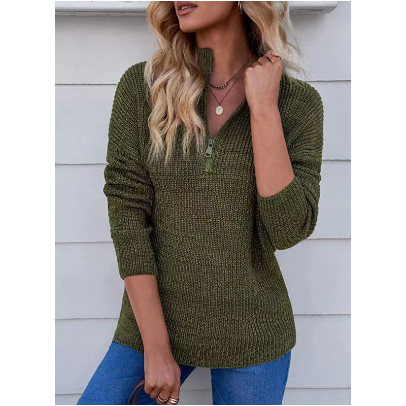 Damen Pullover Kurz Reißverschluss Elegant - IdealeKleiden
