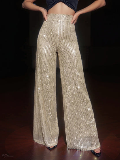 Pantalon palazzo femme brillant avec motif à sequins
