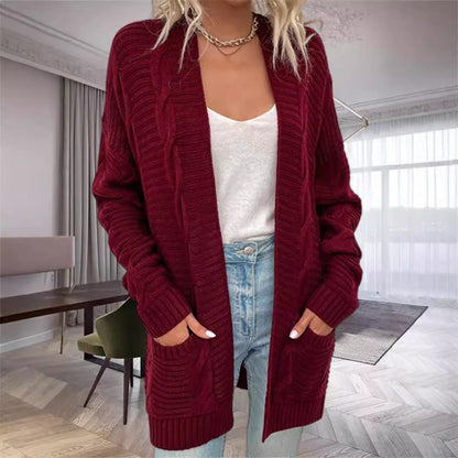 Cardigan grande taille en maille mélangée grosse maille avec poches