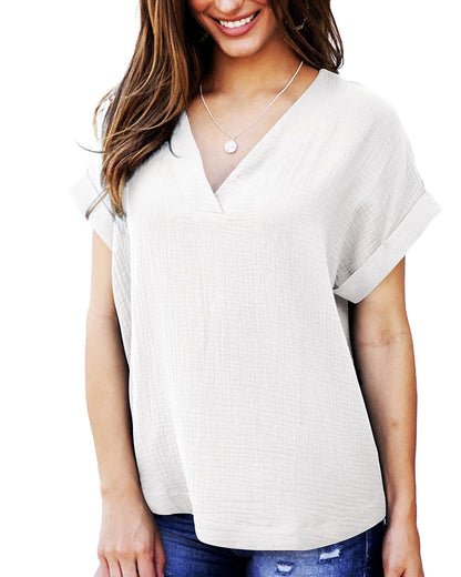 T-shirt femme décontracté col en V coupe ample