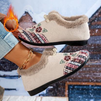 Chaussons doux en polaire à motif floral pour femmes