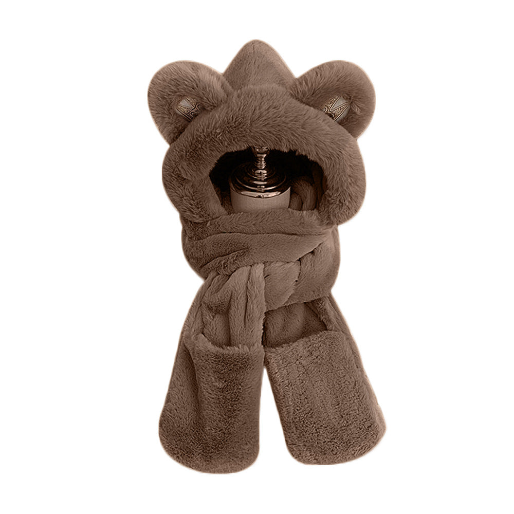 Écharpe en peluche pour femmes, capuche, protège-oreilles, chaude