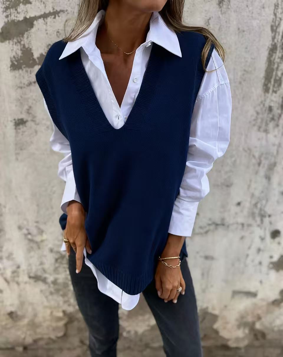 Pull pour femme décontracté col V style casual