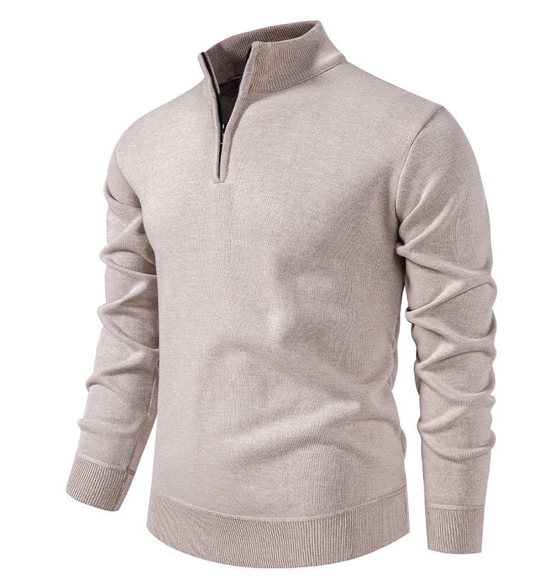 Pull en tricot pour homme, col montant court zippé, élégant