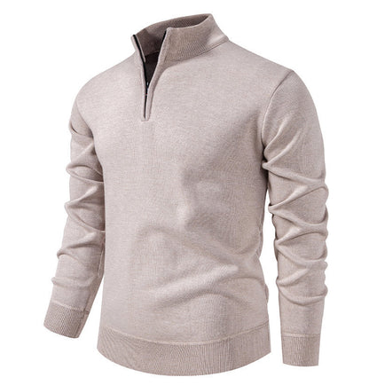 Pull en tricot pour homme, col montant court zippé, élégant