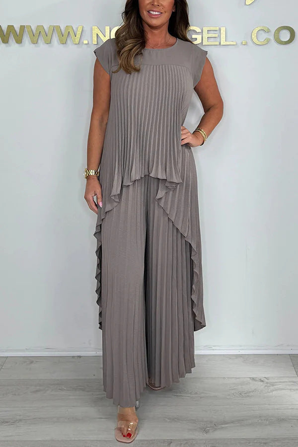 Tailleur-pantalon plissé élégant grande taille pour femme