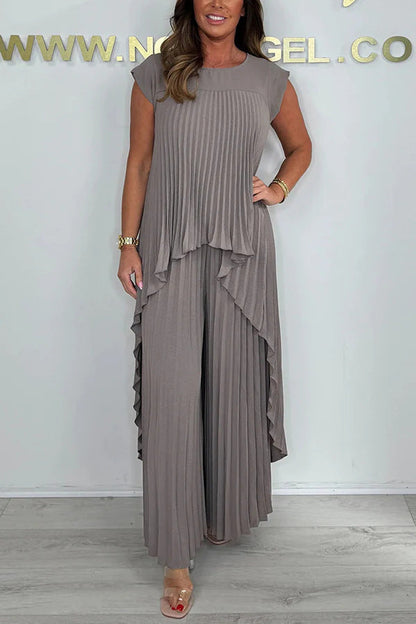 Tailleur-pantalon plissé élégant grande taille pour femme