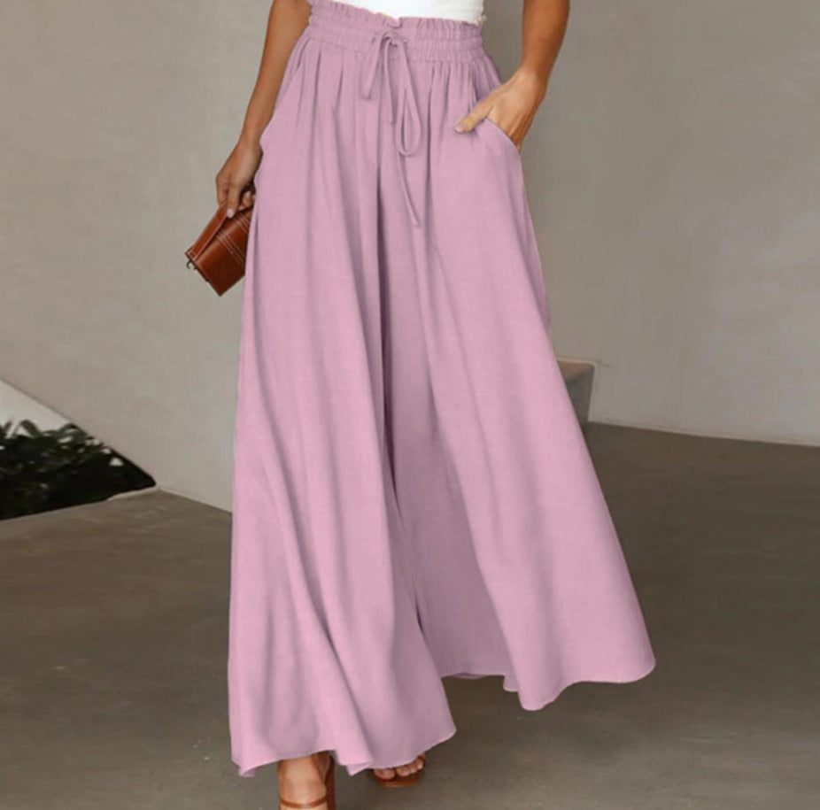Pantalon Femme Élégant Ample avec Taille Élastique et Poches