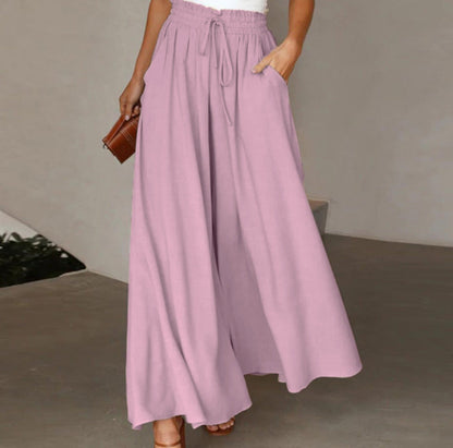 Pantalon Femme Élégant Ample avec Taille Élastique et Poches