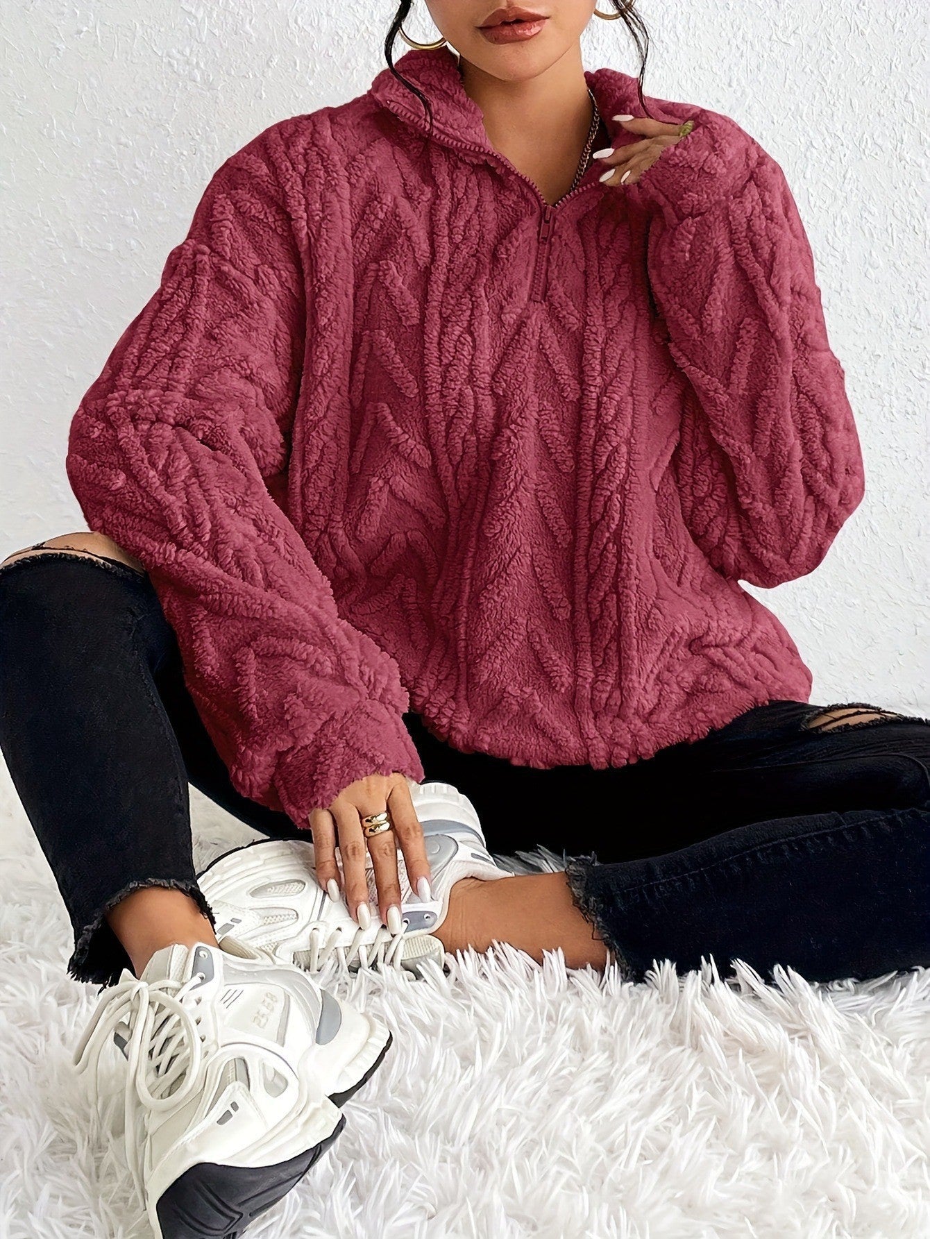 Pull femme polaire doux col montant moderne