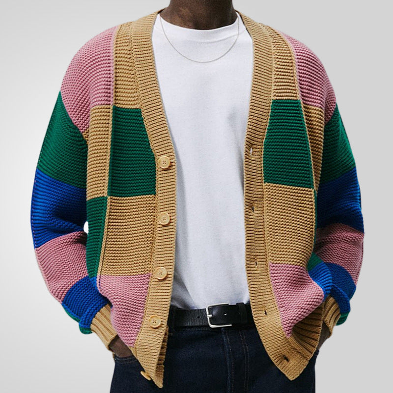 Herren Strickjacke Bunt Gemustert Bequem - IdealeKleiden