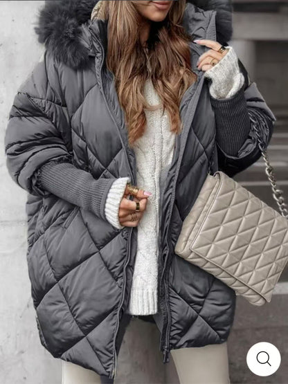 Parka d'hiver matelassé pour femme à capuche amovible