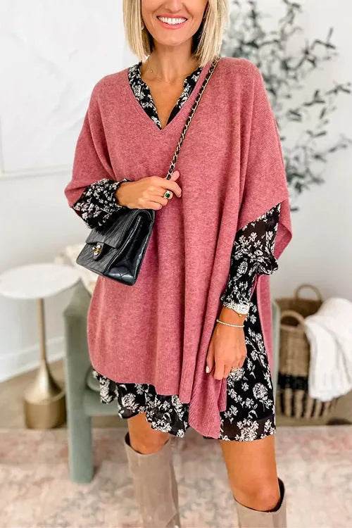 Poncho en maille pour femme Décontracté Col en V Coupe oversize