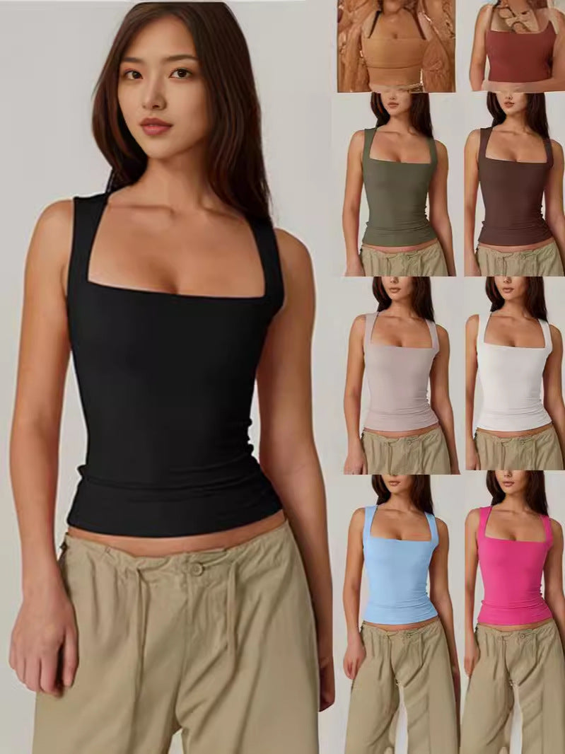 Damen Top mit breiten Trägern und eckigem Ausschnitt - IdealeKleiden