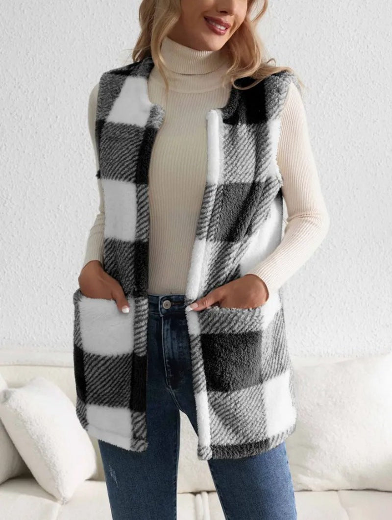 Gilet femme motif écossais confortable élégant