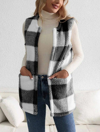 Gilet femme motif écossais confortable élégant
