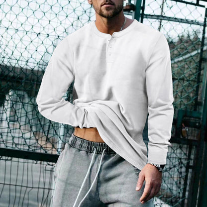 T-shirt à manches longues élégant pour homme avec patte de boutonnage