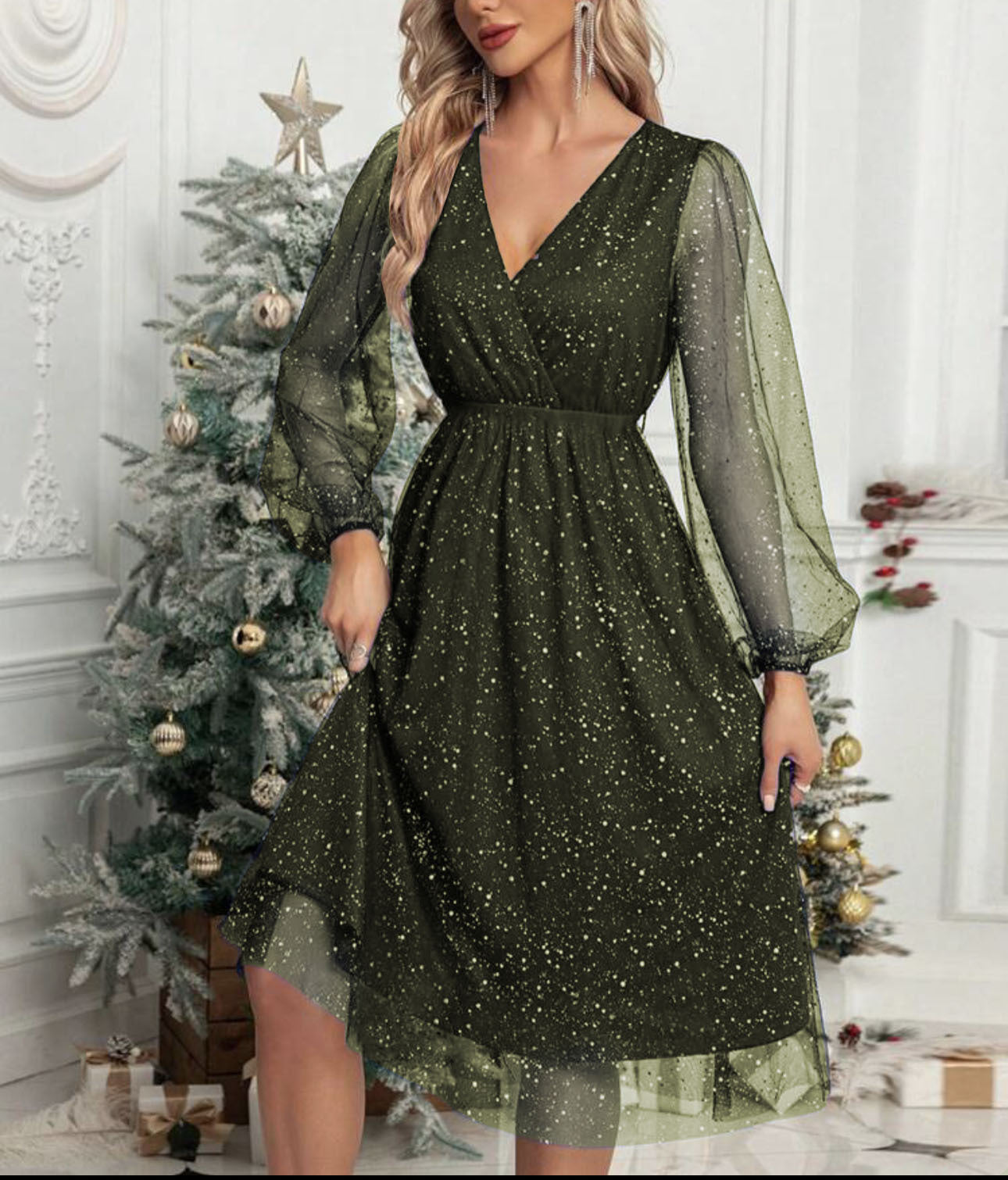 Robe de soirée scintillante pour femme avec manches bouffantes élégante