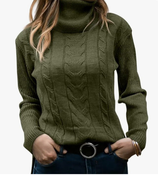 Pull tricoté col montant torsadé élégant pour femme